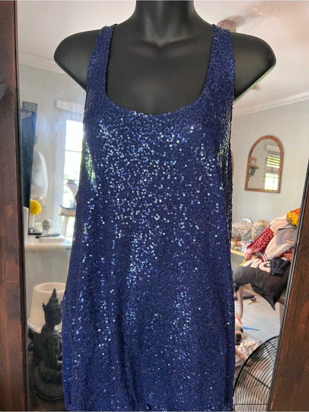Victoria's Secret Racerback Navy Blue Sequin Mini Dress, Lined. Large